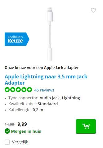 apple lightning naar  mm jack adapter aanbieding bij coolblue aanbiedingenfoldersnl