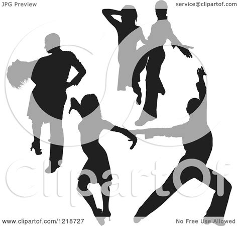 Clipart Of A Black Silhouetted Latin Dance Couples 5