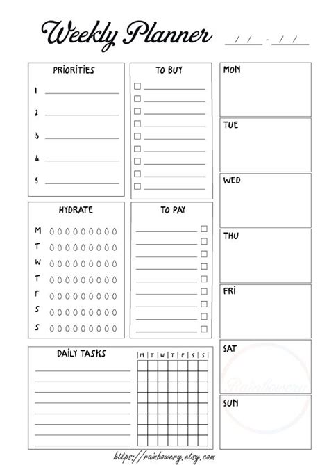 weekly planner printable weekly organizer printable weekly planner