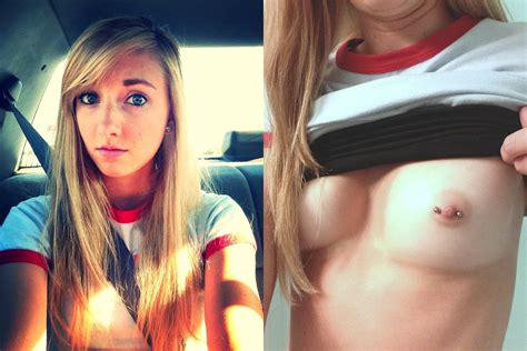 selfie in the car lifting up her shirt to show off her piercings porn