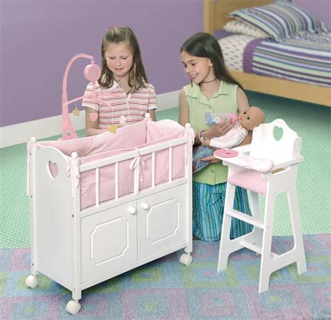badger basket cabinet doll crib  gingham bedding