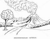 Lonely Coloring Tree Designlooter Volcano Sketch Hill Mountain Landscape Graphic Road Illustration Vector sketch template