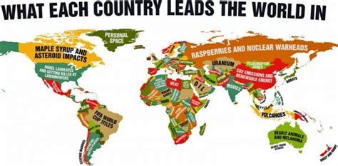 this funny world map shows what every country leads the world in what every country does better