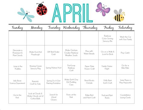 april activity calendar  kids printable  moms
