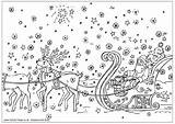 Santa Pages Sleigh Coloring Christmas Reindeer Colouring Claus Father Printable Color Adults Adult Colorkid Print Snow Winter Puzzles Detailed Public sketch template