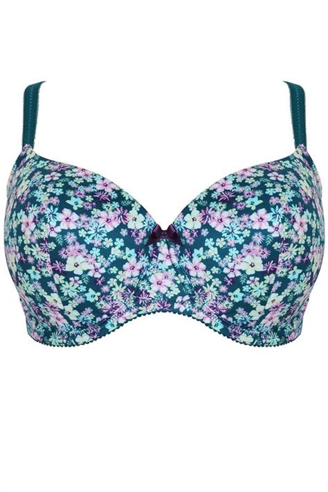 teal and multi ditsy floral print underwired balcony bra
