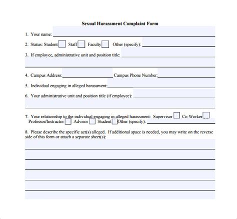 7 harassment complaint forms samples examples and formats sample templates