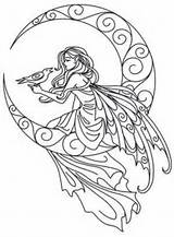 Coloring Fairy Pages Moon Printable Detailed Mandala Embroidery Fairies Adults Color Colouring Outline Tattoo Pattern Lunar Fae Portrait Coloringpageworld Patterns sketch template