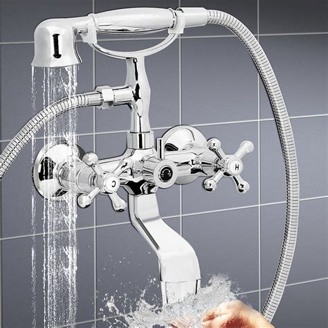xueqin chrome wall mounted bathtub tub faucet set  handheld shower spray head mixer tap cold