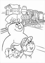 Frosty Snowman Coloring Pages Train Printable Kids sketch template