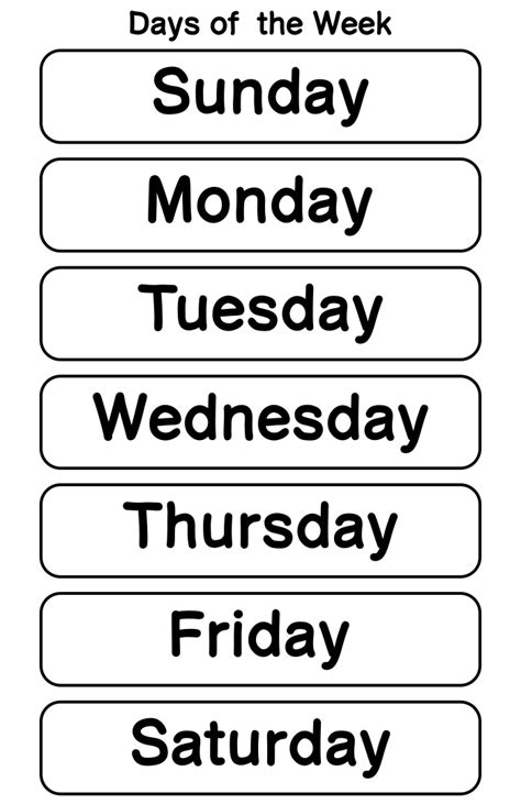 days   week chart  printable
