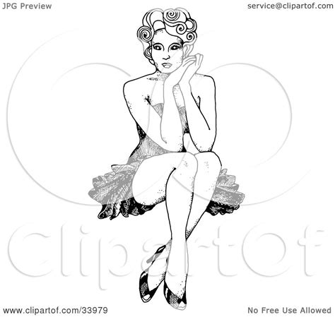 clipart illustration of a sexy 1940 s inspired pinup girl with curly