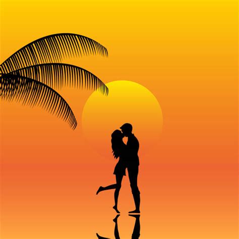Best Couple Walking Beach Sunset Illustrations Royalty
