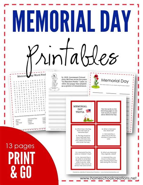 memorial day printables copywork trivia facts coloring pages