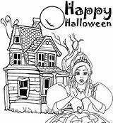 Halloween Coloring Pages Barbie Happy Princess Kids Disney Haunted House School sketch template
