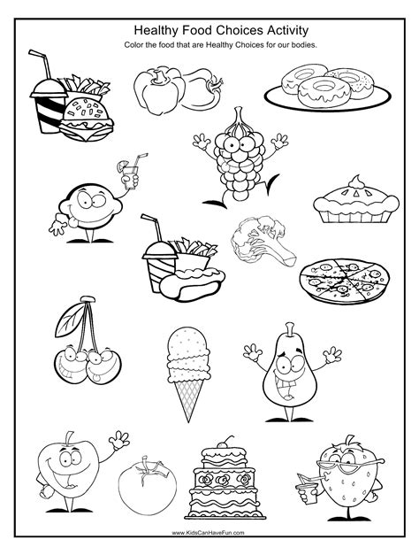 healthy food choices worksheet httpwwwkidscanhavefuncomabout