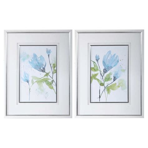 set   blue  green floral rectangular hand painted wall art      prints