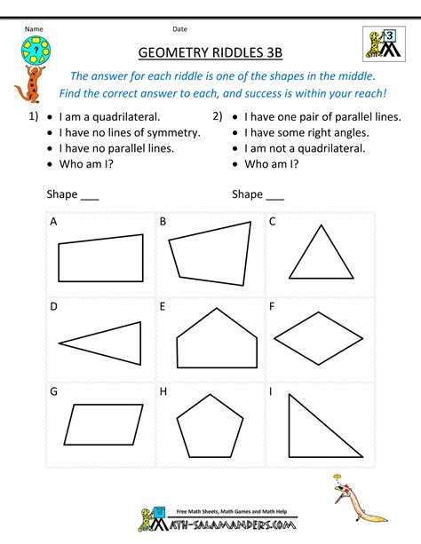 printable geometry worksheets riddles