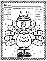 Thanksgiving Color Letters Coloring Numbers Letter Code Kindergarten Worksheets Pages Math Used Small Choose Board sketch template