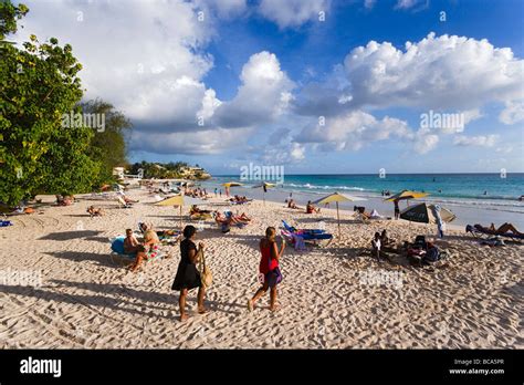 People Relaxing At Accra Beach Rockley Barbados Caribbean Stock