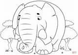 Elephant Coloring Pages Cartoon Cute Printable Elephants Puzzle Supercoloring Categories sketch template