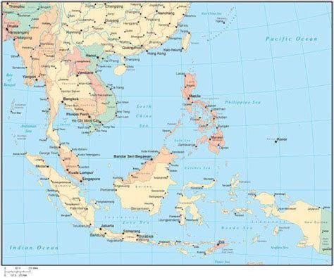 Multi Color Southeast Asia Map With Countries Major Cities
