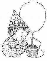 Birthday Coloring Pages Boy Balloons Holding Present Three sketch template