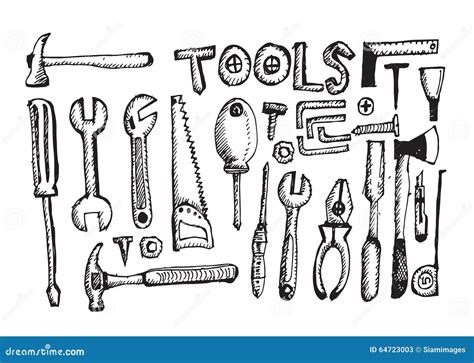 tool set hand draw stock vector illustration  drawn