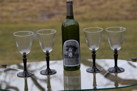 Vintage Swirl Glass With Black Stem Wine Glasses Set Of 6