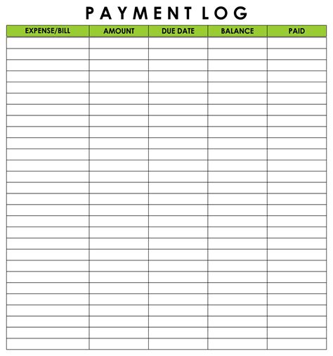 printable payment record sheet