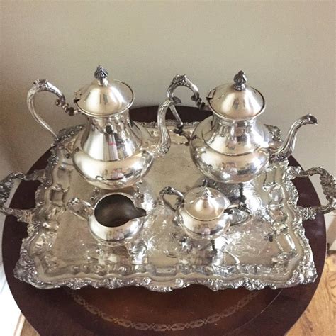 silver tea set sheridan silver plate tea set  large butlers tray  pieces vintage silver