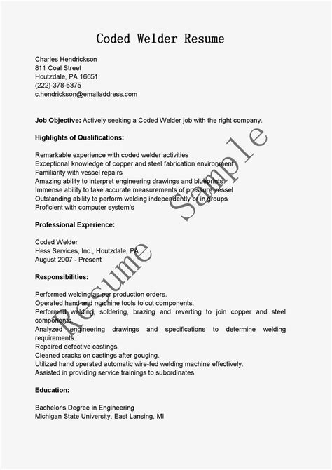resume samples coded welder resume sample