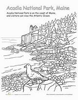 Coloring National Park Acadia Parks State Maine Pages Sheets Education Worksheet Color Choose Board sketch template