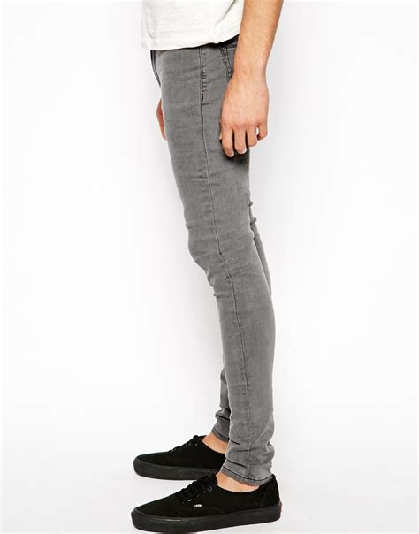 lyst asos extreme super skinny jeans in light grey in gray for men