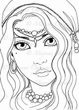 Coloring Gypsy Pages Girl Colouring Digital Drawing Stamp Etsy Printable Adult Citizenship Sheets Instant Women Print Blank Girls Getdrawings Color sketch template