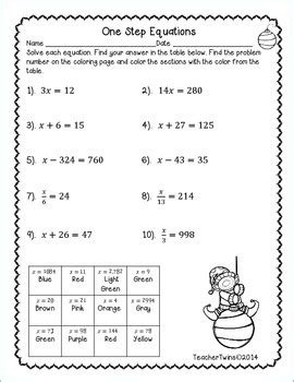 step equation christmas coloring sheet  teacher twins tpt