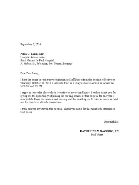 sample  resignation letter