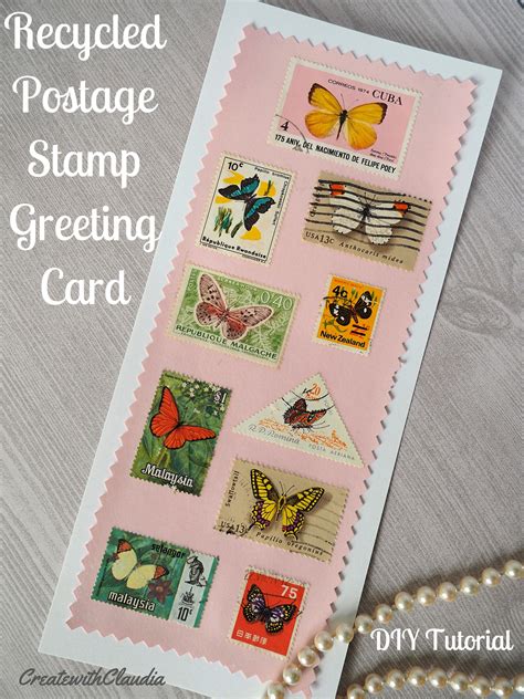 recycled postage stamp greeting card tutorial create  claudia