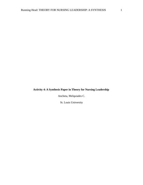 theory  nursing leadership  synthesis paper