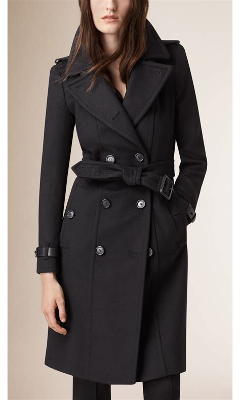 leather trim wool cashmere trench coat  black women burberry