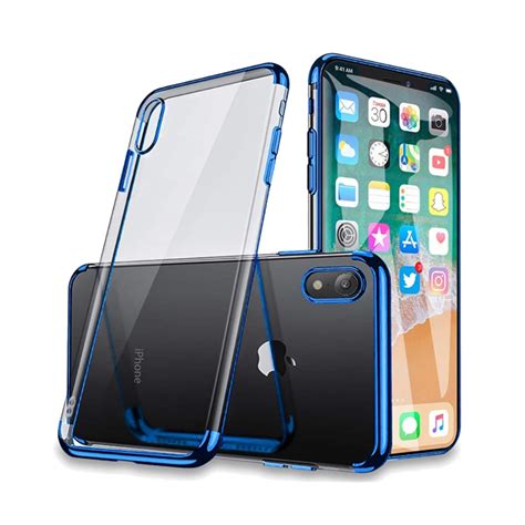 iphone xs max gel case  semi chrome effect trim blue complete fone solutions