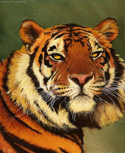 tiger painting mounted print  original gouache  acrylic
