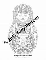 Hungarian Matryoshka Coloring Sheet Folk Doll Printable Dress Amyperrotti sketch template