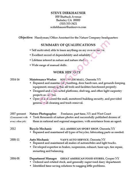 resume sample handymanoffice assistant