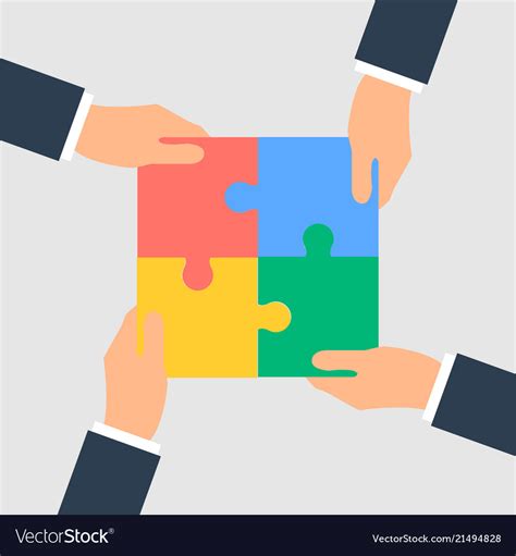 business hands putting puzzle pieces  vector image
