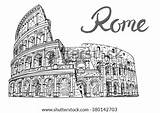 Roman Sketch Pantheon Rome Italy Vector Template Coliseum sketch template
