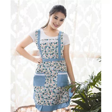 women lady kitchen apron with lace dress home kitchen for pocket