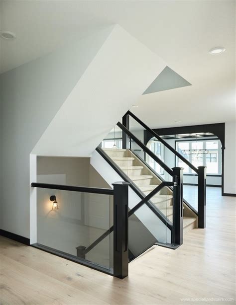 dadoed glass railing modern staircase edmonton by specialized