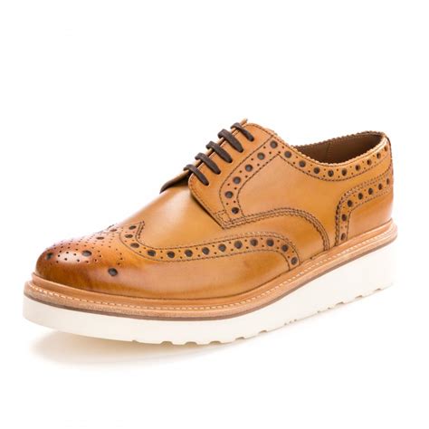 grenson leather archie brogue rubber sole tan mens shoe  brown