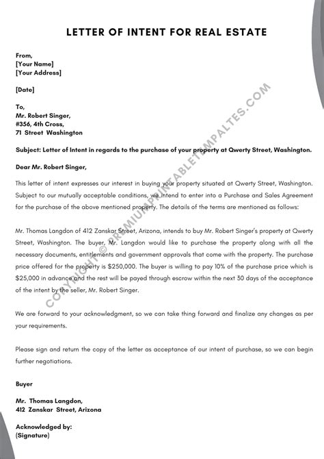 letter  intent real estate intent letter pack